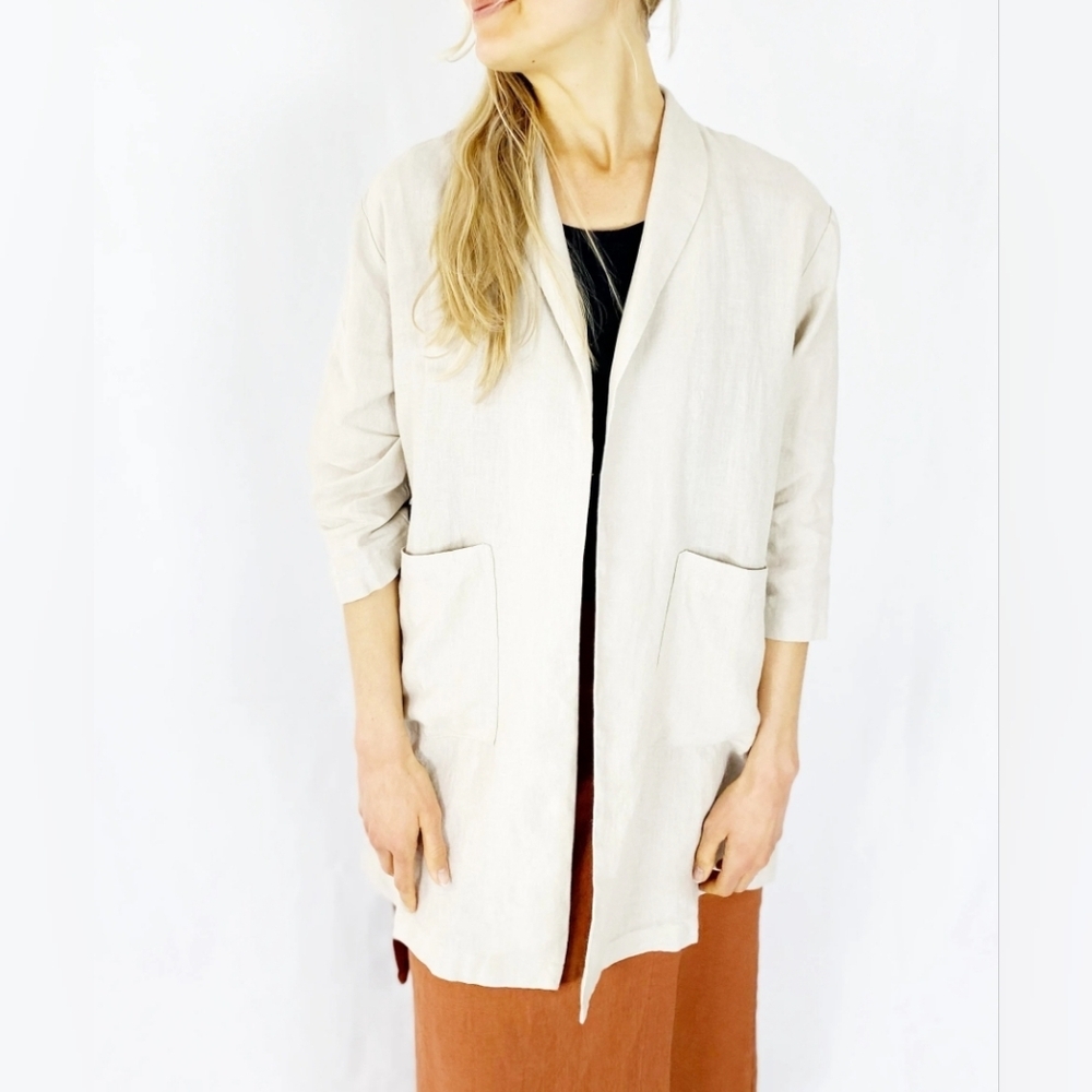 ZARA IVORY VEGAN LEATHER OPEN FRONT JACKET SIZE S